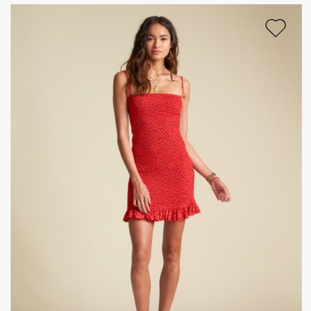 Billabong Sincerely Jules Playing For Keeps Red Polka Dot Smocked Mini Dress L